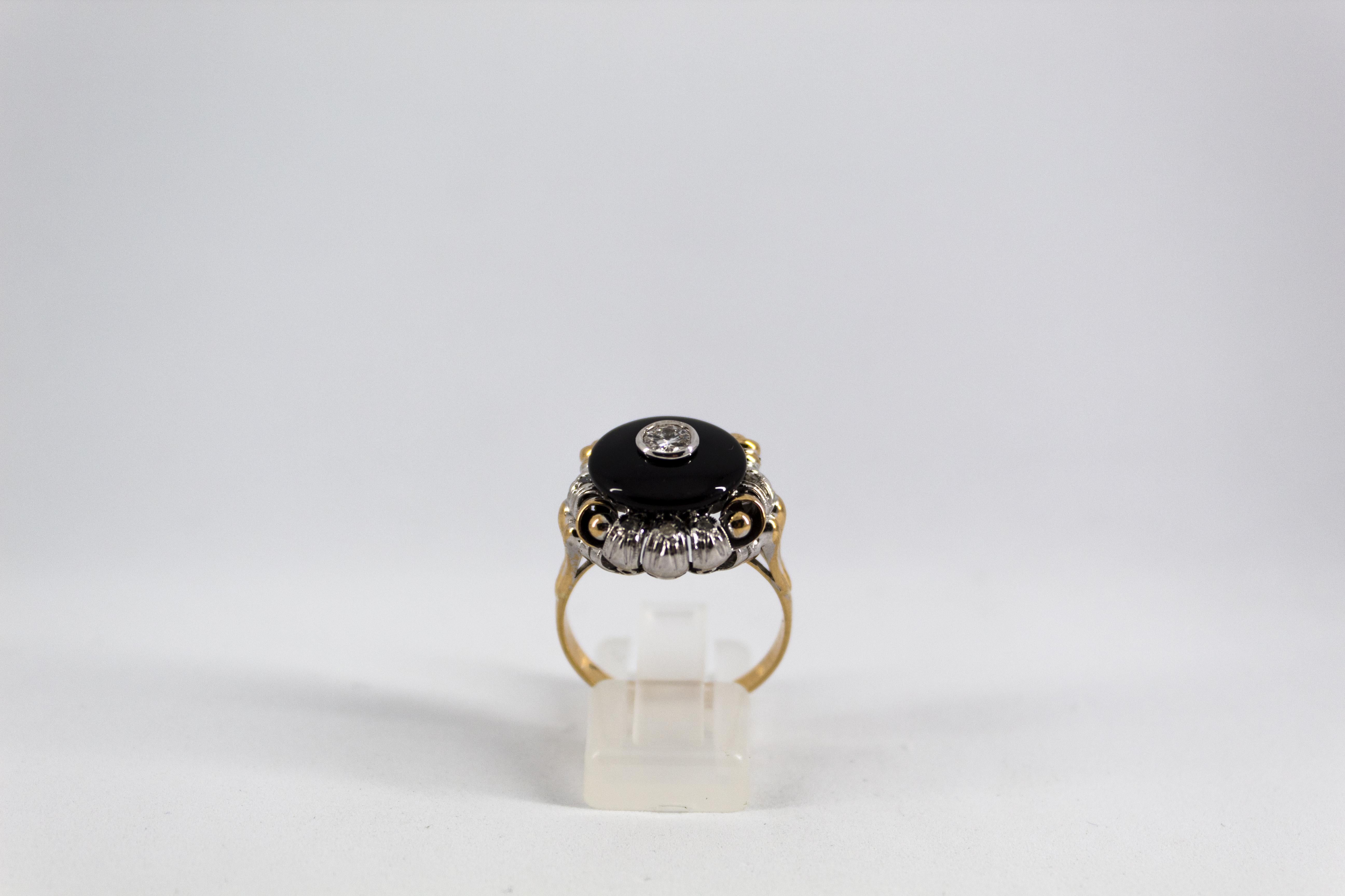This Ring is made of 18K Yellow and White Gold.
This Ring has a 0.20 Carats White Diamond.
This Ring has also Onyx.
This Ring is inspired by Renaissance Style.
Size ITA: 21 USA: 9.5
We're a workshop so every piece is handmade, customizable and