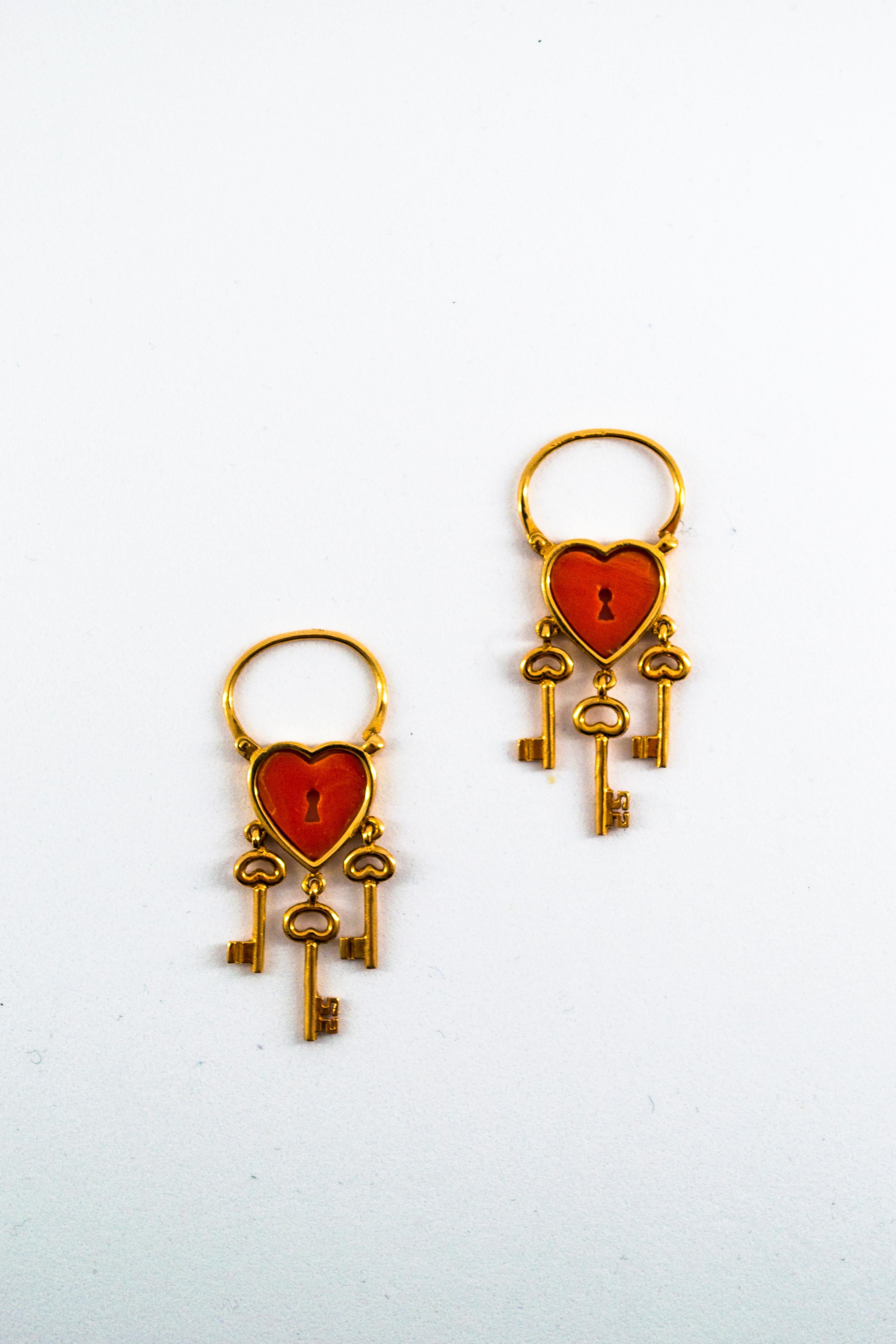 These Earrings are made of 14K Yellow Gold.
These Earrings have Mediterranean (Sardinia, Italy) Red Coral.
All our Earrings have pins for pierced ears but we can change the closure and make any of our Earrings suitable even for non-pierced