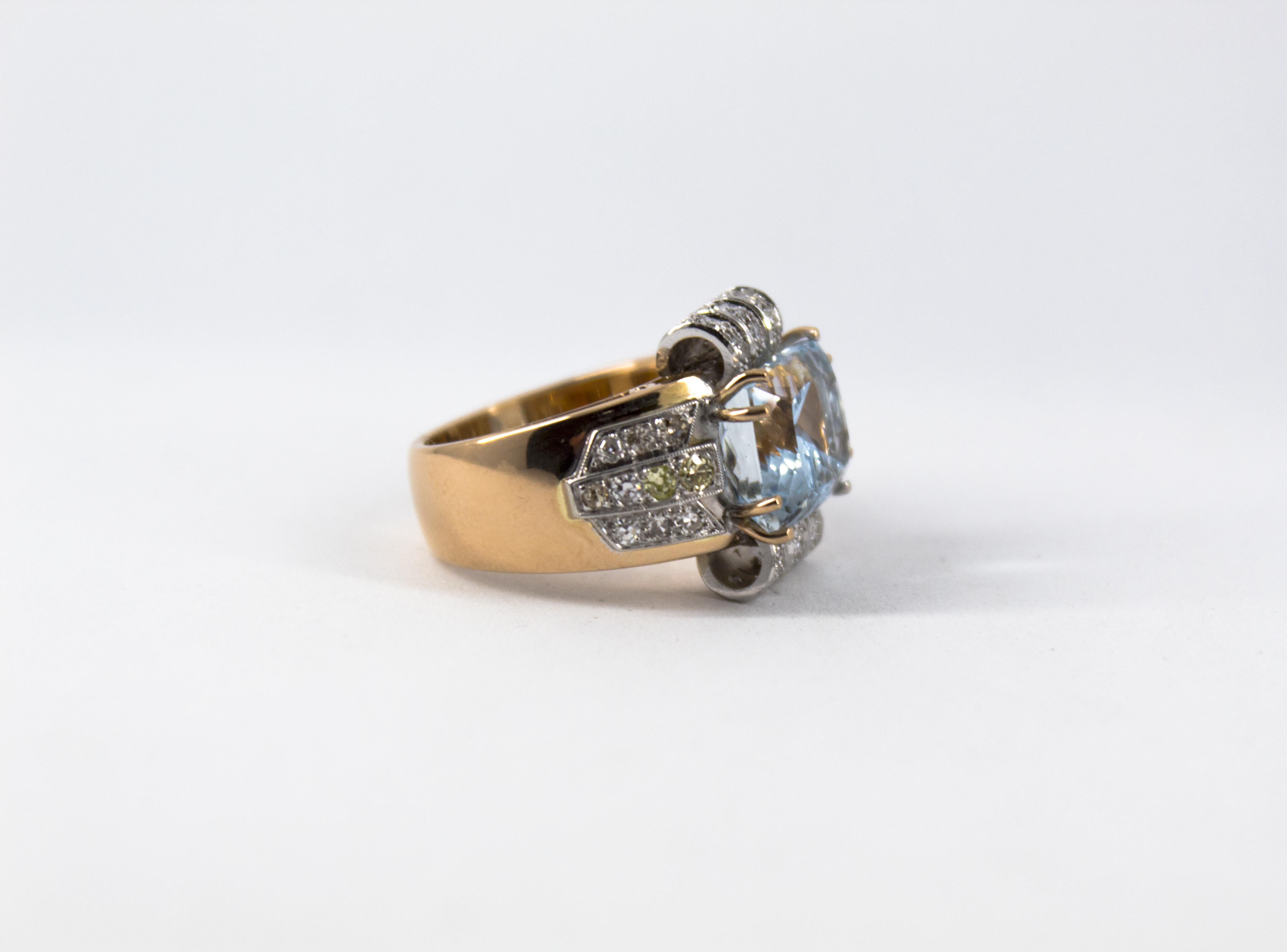 Art Deco Stil 7,18 Karat Aquamarin 0,94 Karat Diamant Gelbgold Ring im Angebot 5