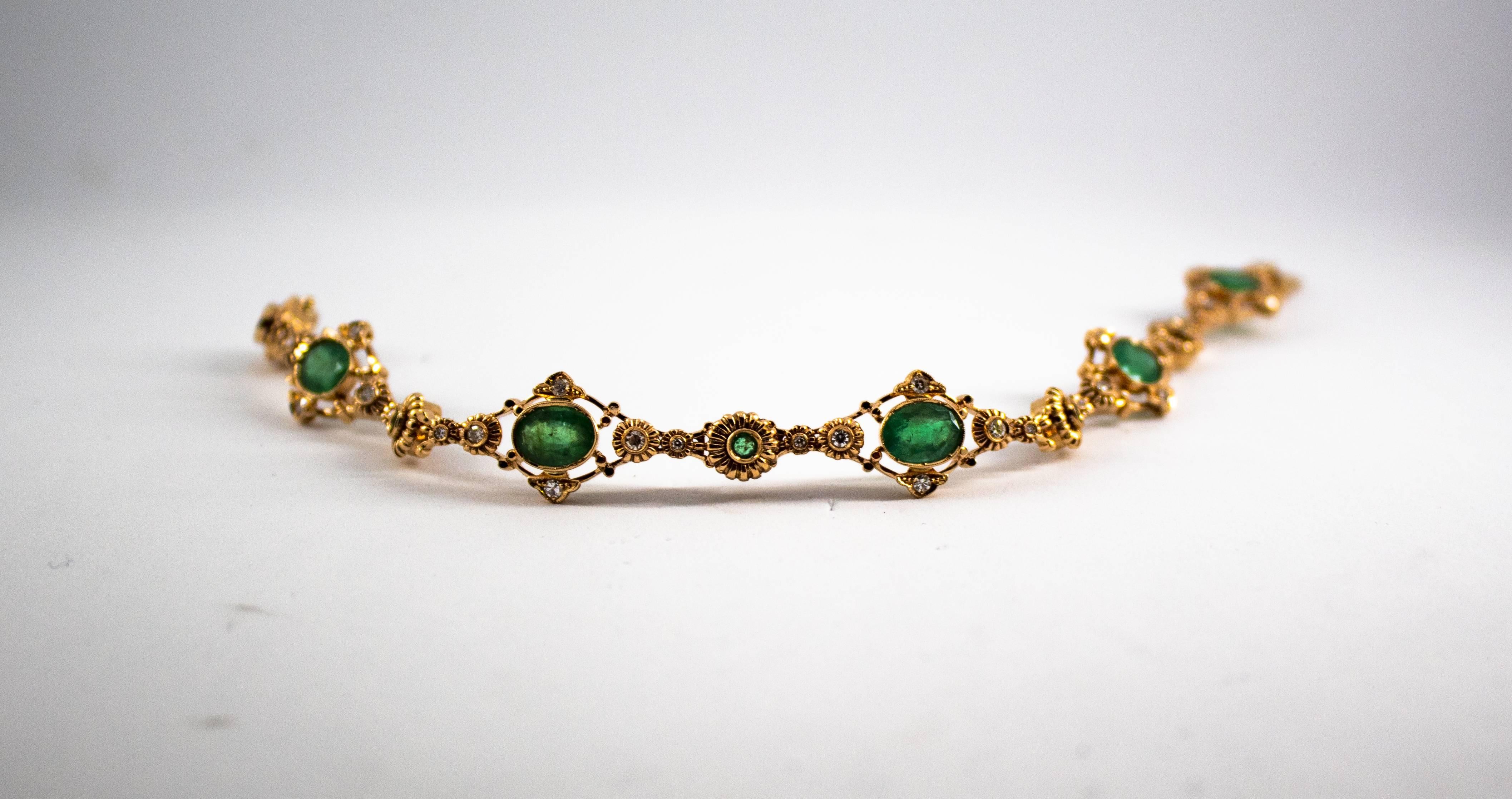 Renaissance 5.70 Carat Emerald 0.50 Carat White Diamond Yellow Gold Bracelet 2