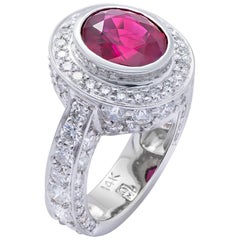 "Soleil Couchant" the Color of Passion" White Gold Ring with Ruby and Diamonds