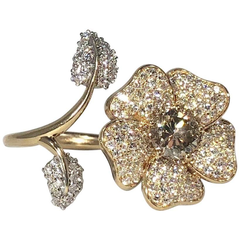 Brent Kehrle Custom 14 kt 2 tone 1.20 carat fancy Round Diamond Cocktail Ring For Sale