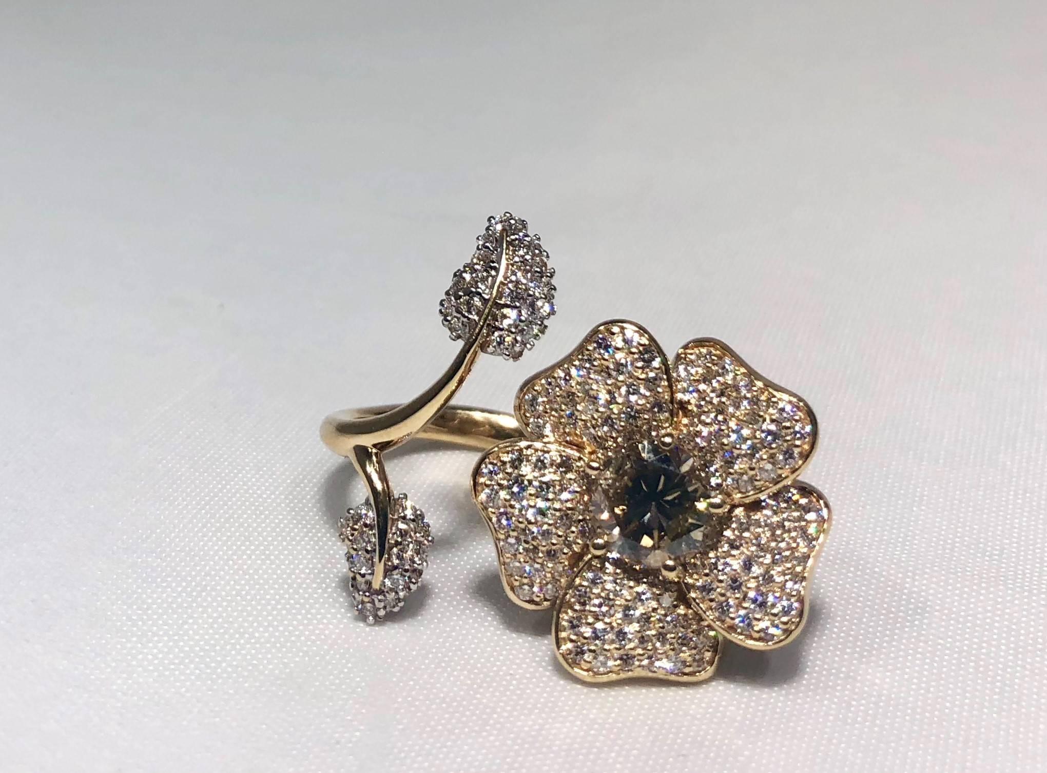 Artist Brent Kehrle Custom 14 kt 2 tone 1.20 carat fancy Round Diamond Cocktail Ring For Sale