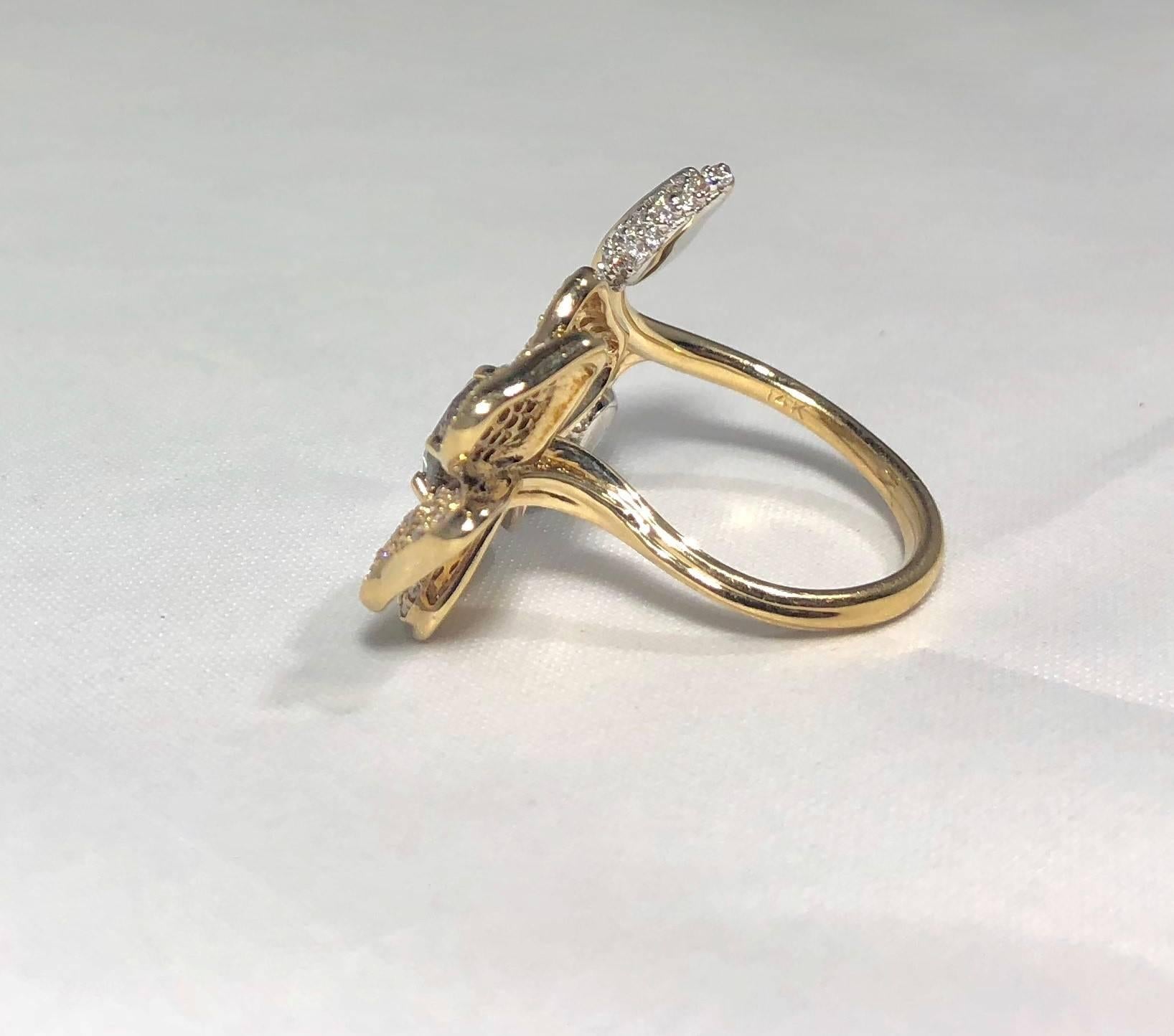 Brent Kehrle Custom 14 kt 2 tone 1.20 carat fancy Round Diamond Cocktail Ring For Sale 4