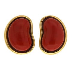 Valentin Magro Tiny Red Coral Gold Bean Shaped Earrings 3