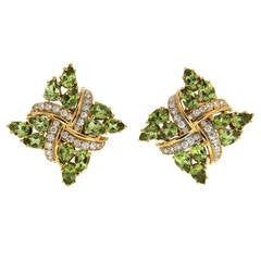 Peridot Diamond Gold Criss Cross Earrings 7