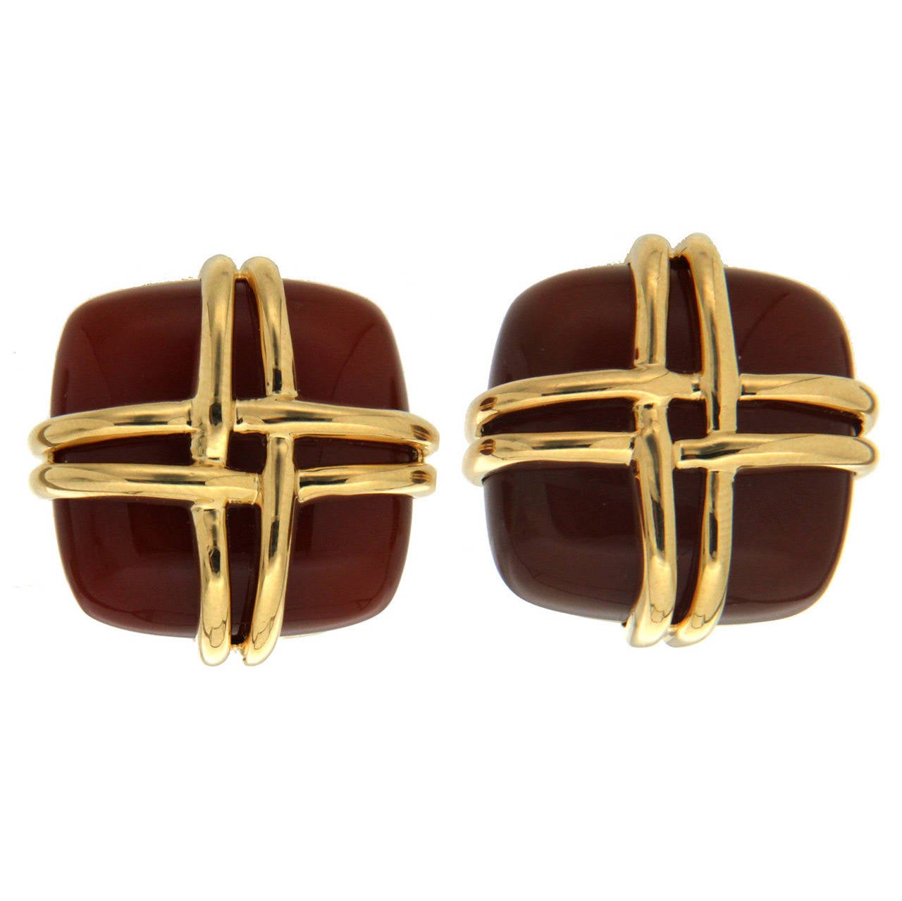 Valentin Magro Carnelian Woven Gold Square Earrings For Sale