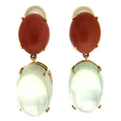 Orange Oval Moonstone Gold Drop Earrings