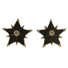 Geometric Aquamarine Black Jade Gold Star Earrings 1