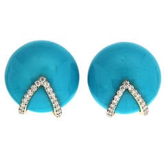 Turquoise Diamond Gold Button Earrings