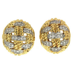 Diamond Gold Woven Rope Earrings 12