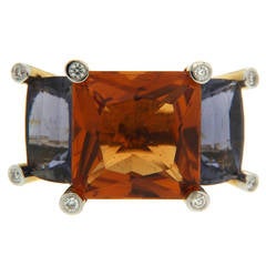 Colori Princess Citrine Iolite Diamond Gold Three Stone Ring 2