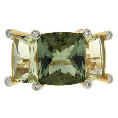 Colori Green Tourmaline Green Beryl Diamond Gold Three Stone Ring