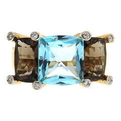Colori Blue and Brown Topaz Diamond Gold Three Stone Ring 8