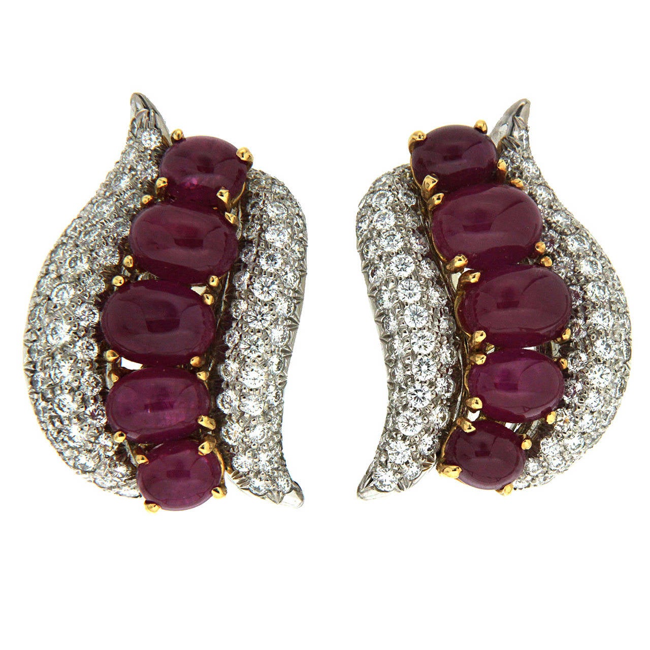 Ruby Diamond Gold Swirl Earrings For Sale at 1stdibs