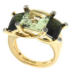 Colori Green Tourmaline Yellow Beryl Diamond Gold Ring