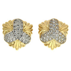 Pave Diamond Gold Clover Earrings with clip backs 8