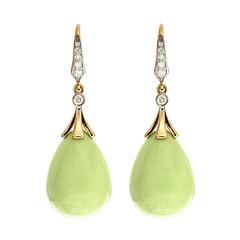 Chrysophrase Gold Drop Earrings with Diamond Lever Backs