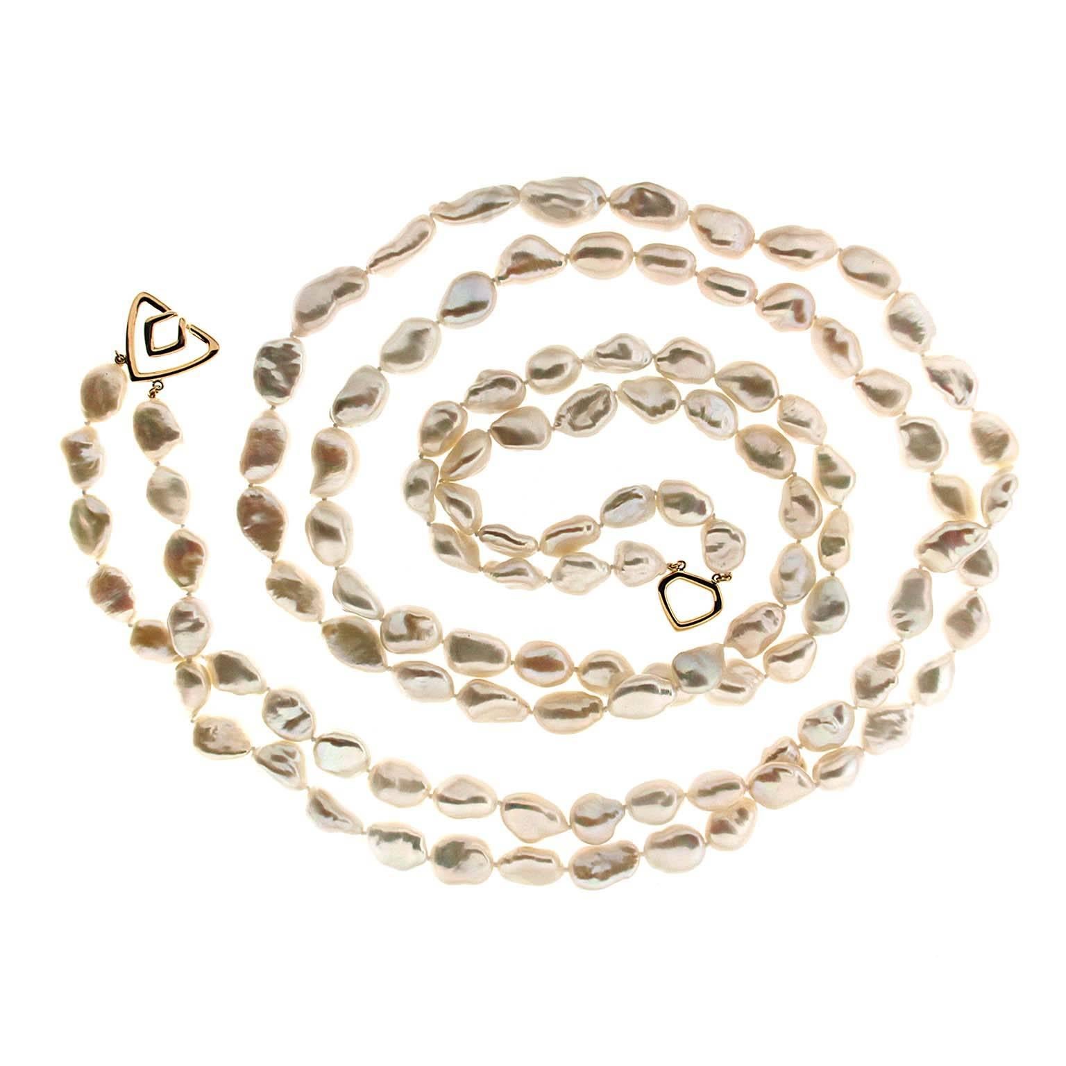 Double Strand Keshi Pearl Gold Necklace