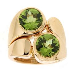 Asymmetric Double Peridot Gold Ring 11
