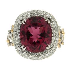 Oval Rubellite Diamond Gold Platinum Butterfly Ring 12