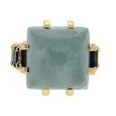 Milky Aquamarine Cabochon Iolite Gold Ring 6