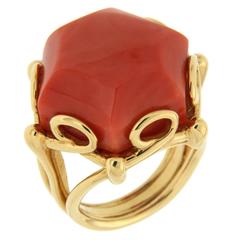 Geometrica Hexagon Shaped Coral Gold Ring 12