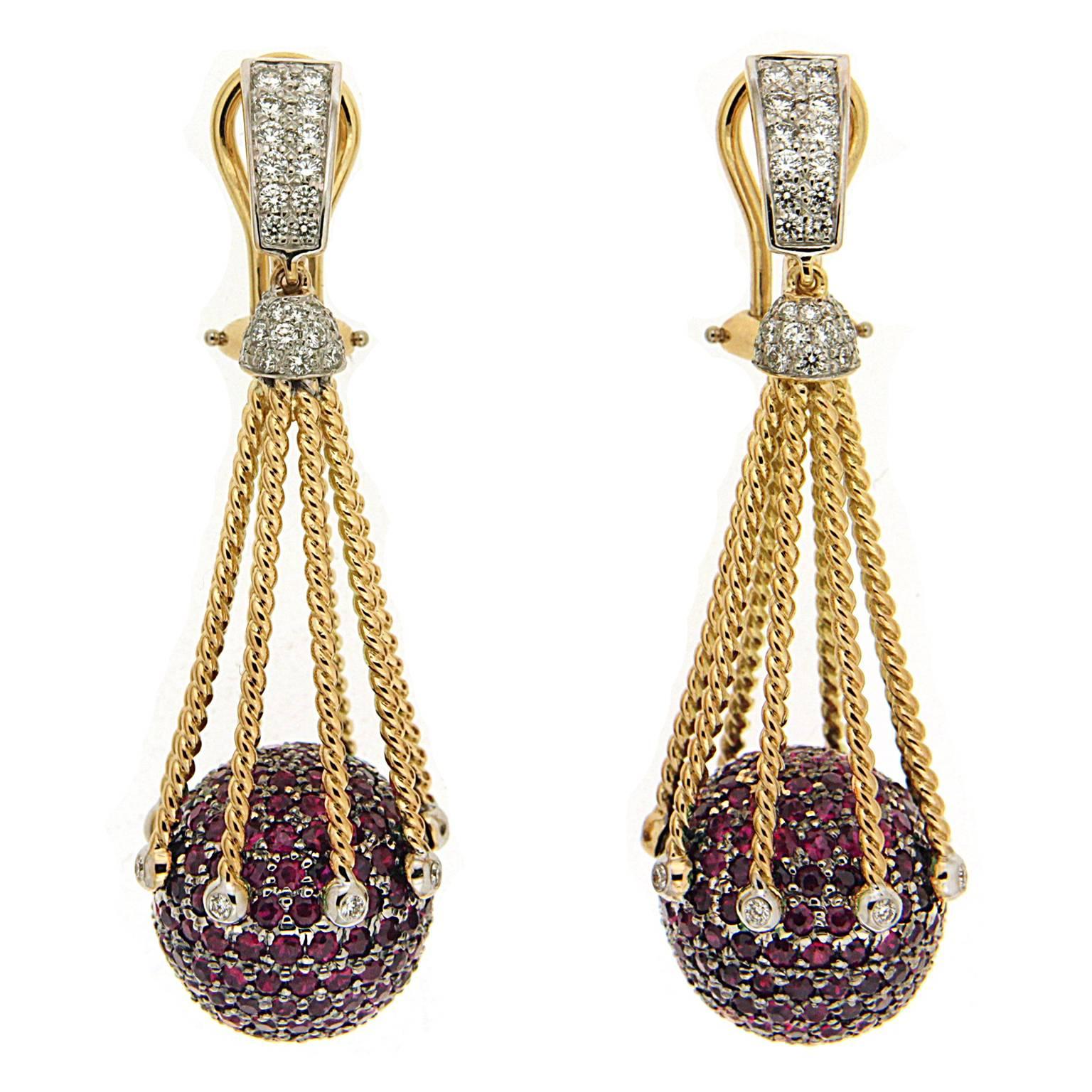 Valentin Magro Pave Ruby Diamond Gold Ball Earrings