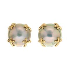 Mabe Pearl Gold X Motif Earrings 1
