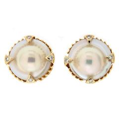 Valentin Magro Blister Pearl Diamond Gold Earrings with Claw and Spike Motifs 5