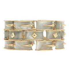 Valentin Magro White Mother-of-Pearl Bracelet Gold Spike and Pyramid Motifs