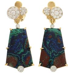 Azurite Malachite Earrings with Pave Diamond Circles 4
