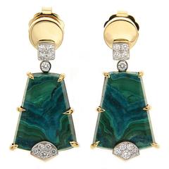 Chrysocolla Malachite Earrings with Pave Diamonds 5