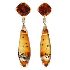 Cushion Citrine and Montana Agate Removable Earrings 12