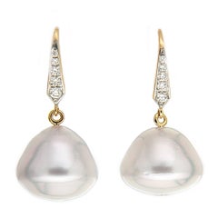 Valentin Magro Baroque South Sea Pearl Diamond Gold Lever Back Earrings 