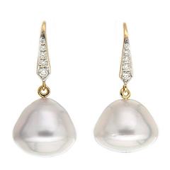Valentin Magro Baroque South Sea Pearl Diamond Gold Lever Back Earrings 5