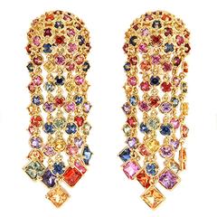 Multicolor Sapphire Cascading Waterfall Earrings 7