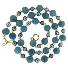 Aquamarine Balls and Tahitian Pearls Necklace 7