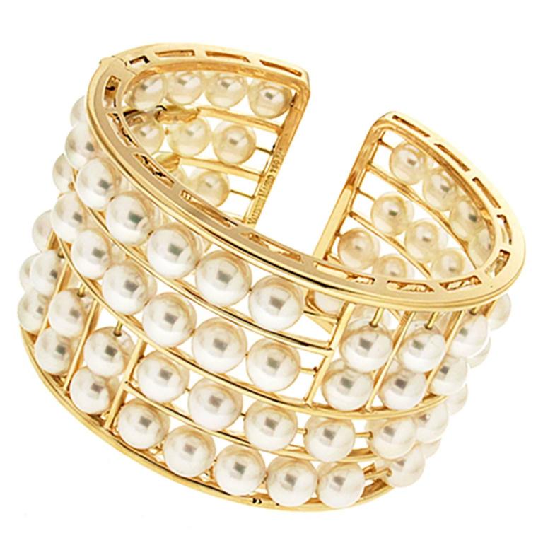 Akoya Pearl Floating Cuff Bracelet For Sale at 1stdibs