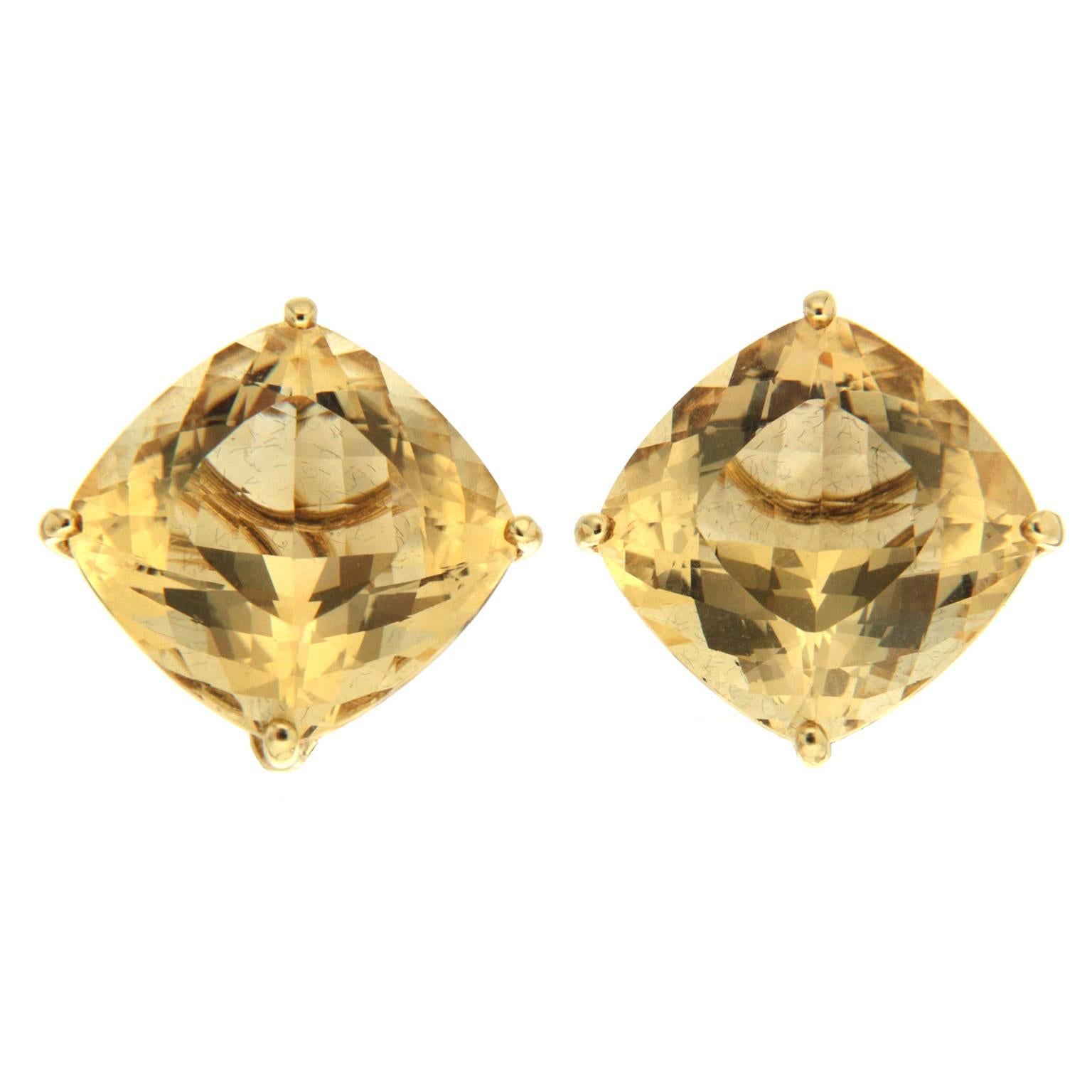 Valentin Magro Large Cushion Faceted Citrine Earrings