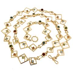 Geometric Square Necklace with Peridot, Blue Topaz and Citrine