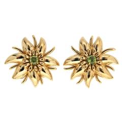 Gold Flower Petal Earrings with Peridots 8