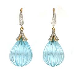 Aquamarine Fluted Drop Earrings with Diamond Clover