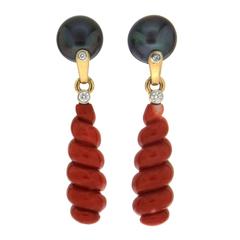 Spiral Coral Earrings with Tahitian Pearls 10