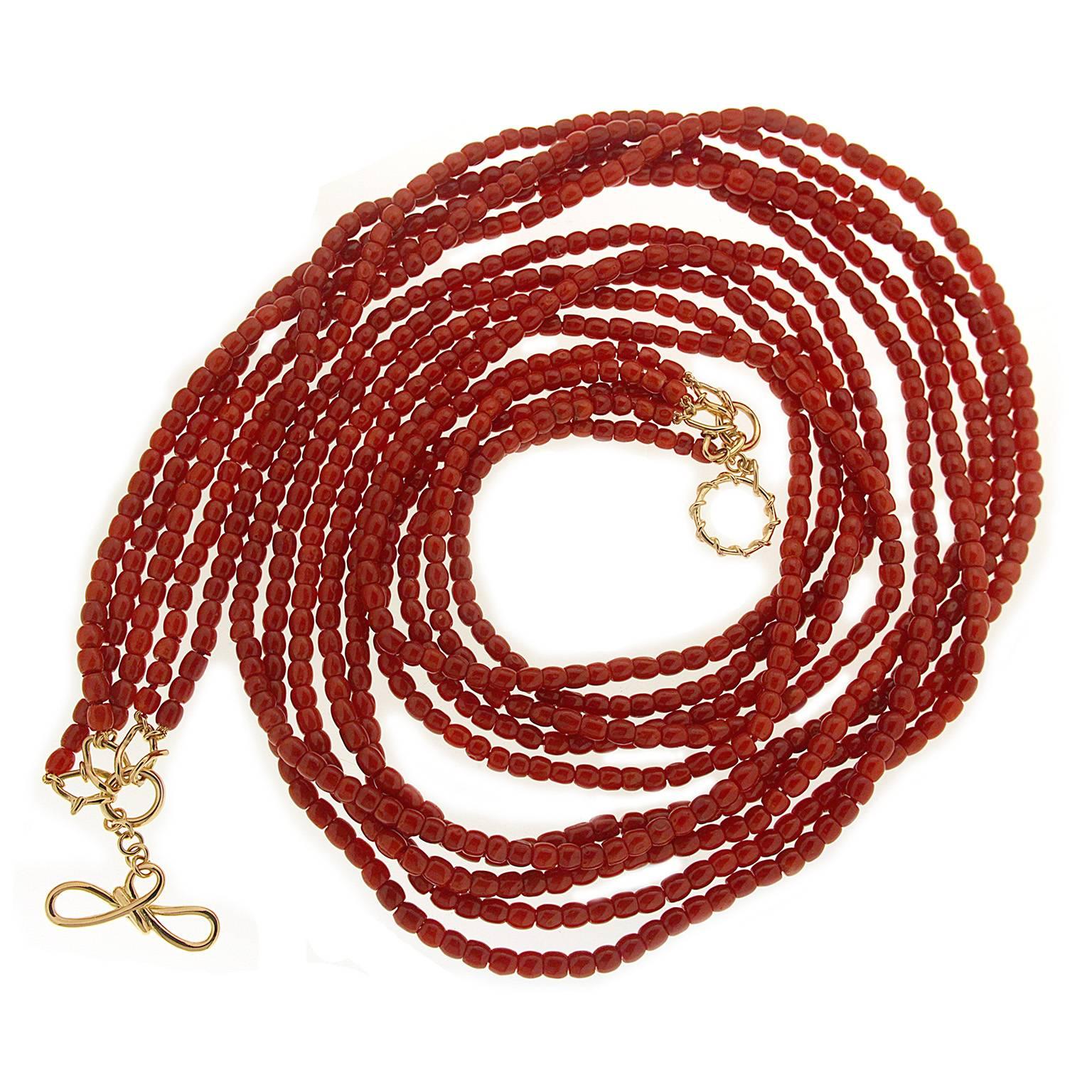 Five Strands of Sardinian Red Coral Necklace