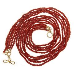 Five Strands of Sardinian Red Coral Necklace