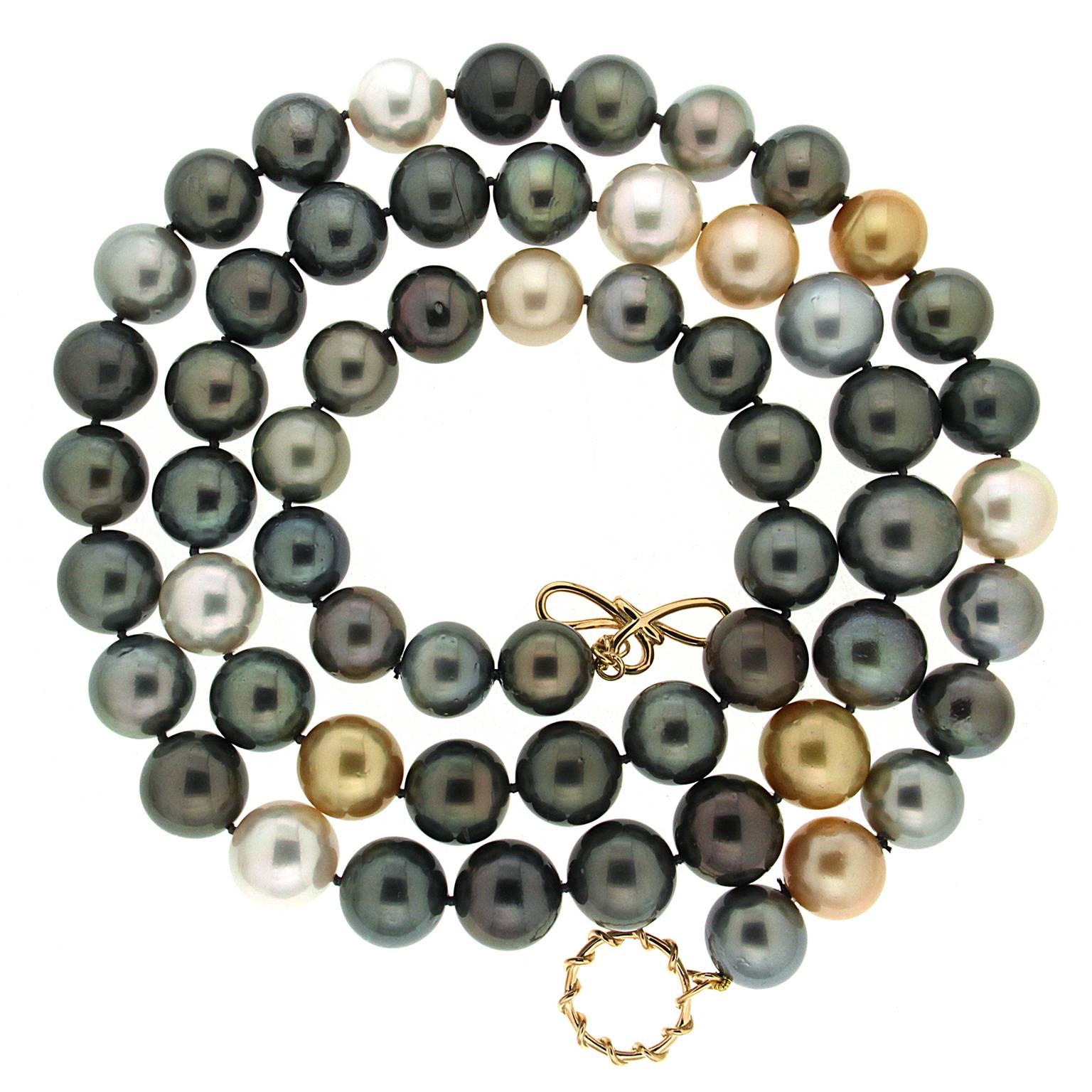 Multi-Color South Sea, Golden and Tahitian Pearls Necklace