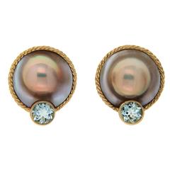 Mabe Pearl and Aquamarine Earrings 6