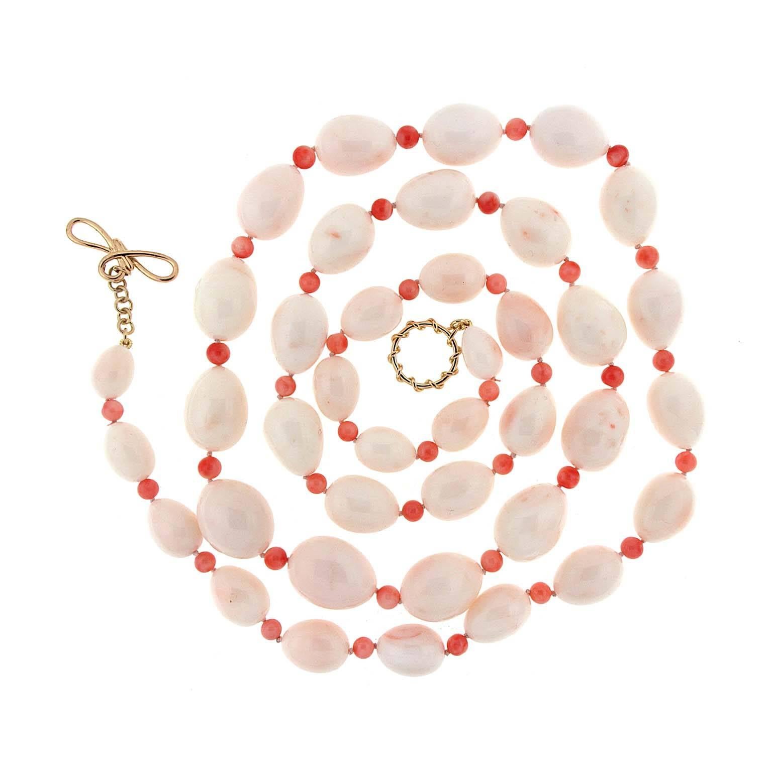 Creamy Pink Coral Drops and Red Coral Beads Necklace