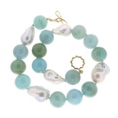 Aquamarine Ball and Freshwater Pearls Necklace 2